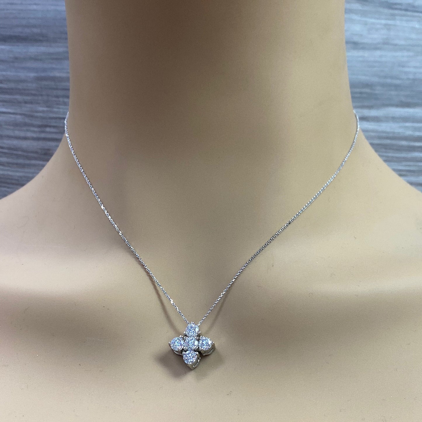 Moissanite April Birthstone Necklace 14k White Gold, Family Birthstone Necklace, Ladies Moissanite Gemstone Cluster Pendant Necklace #7152