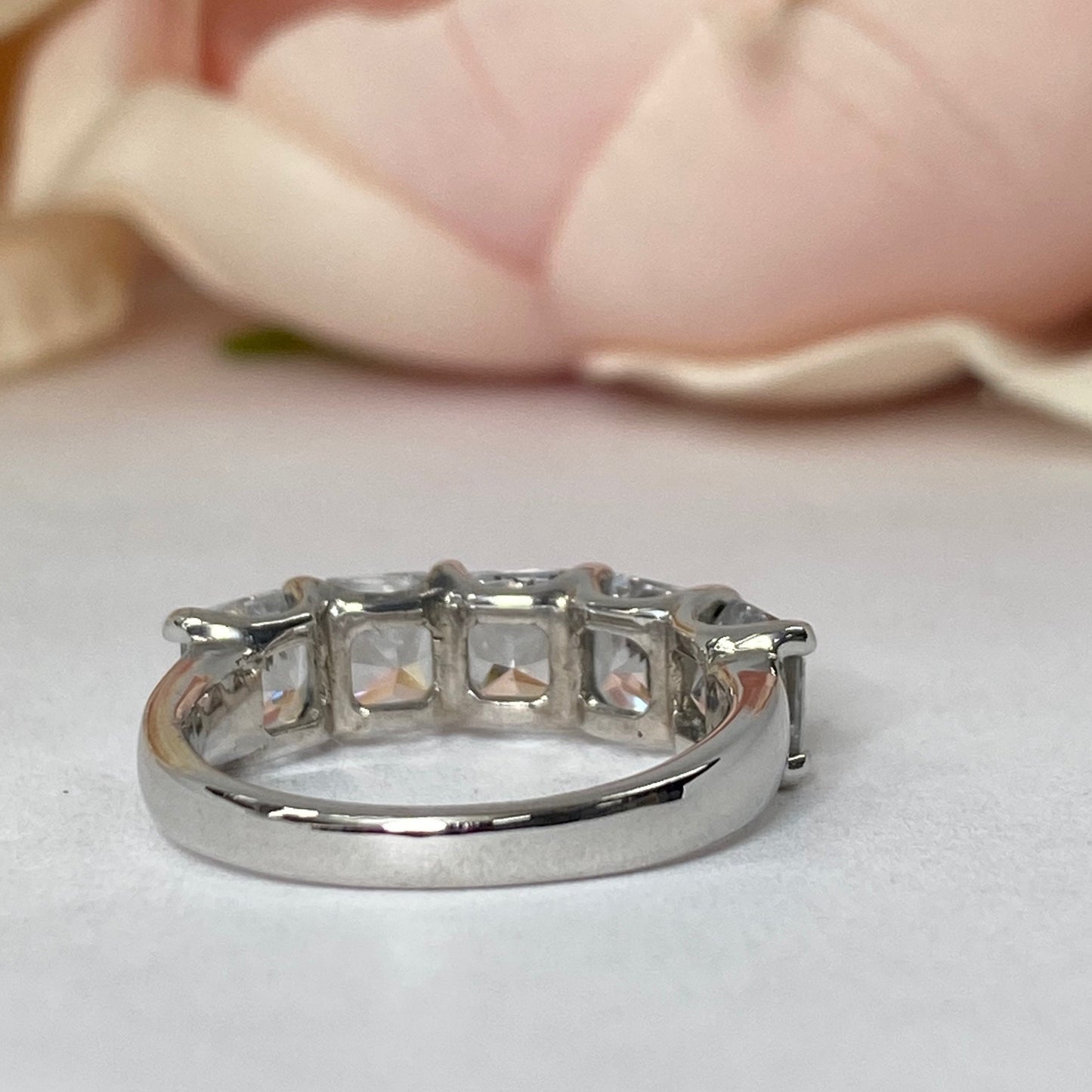 Lab grown diamond wedding band, Lab created diamond half eternity band 14k solid gold, 5 stone radiant diamond ring, cvd diamond ring