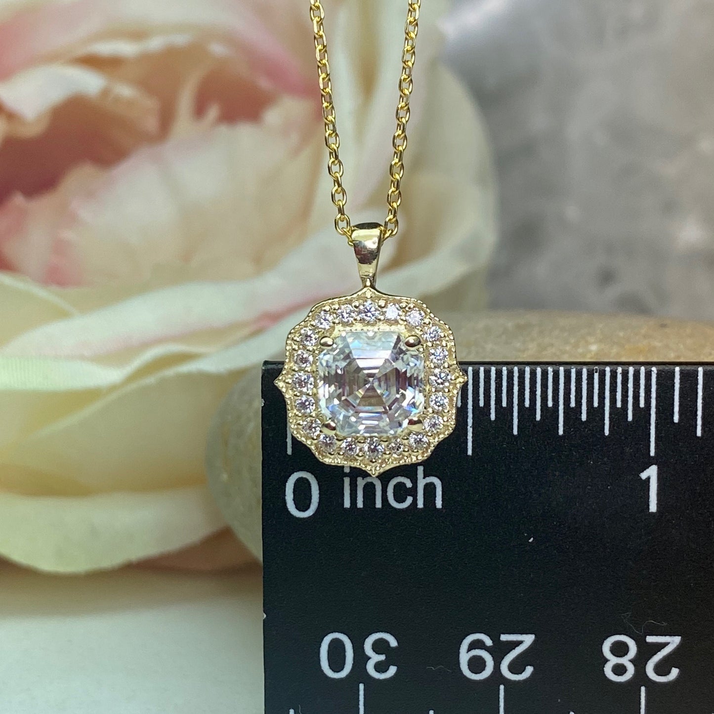 Moissanite Necklace Pendant 14k Solid Yellow Gold, Necklace For Women Vintage Style, #7181 Solitaire Diamond Necklace Pendant For Weddings