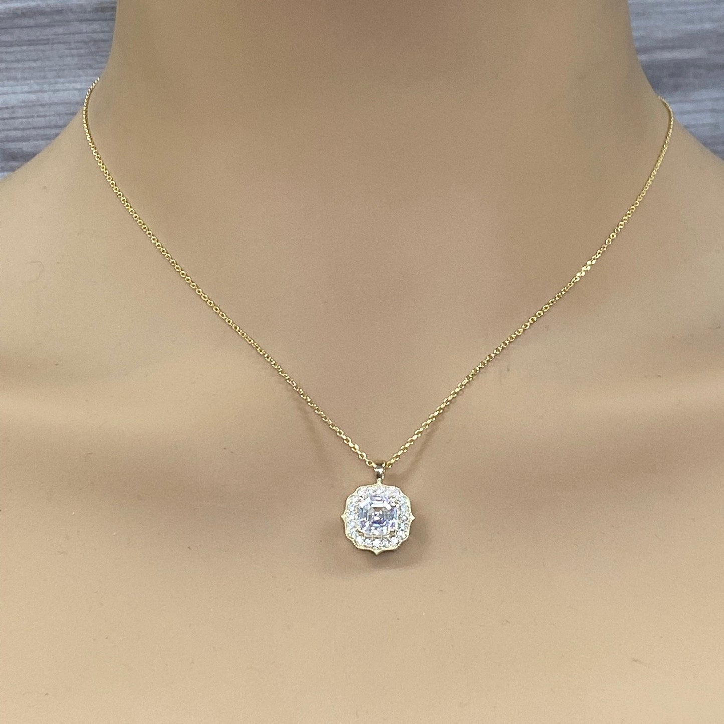 Moissanite Necklace Pendant 14k Solid Yellow Gold, Necklace For Women Vintage Style, #7181 Solitaire Diamond Necklace Pendant For Weddings