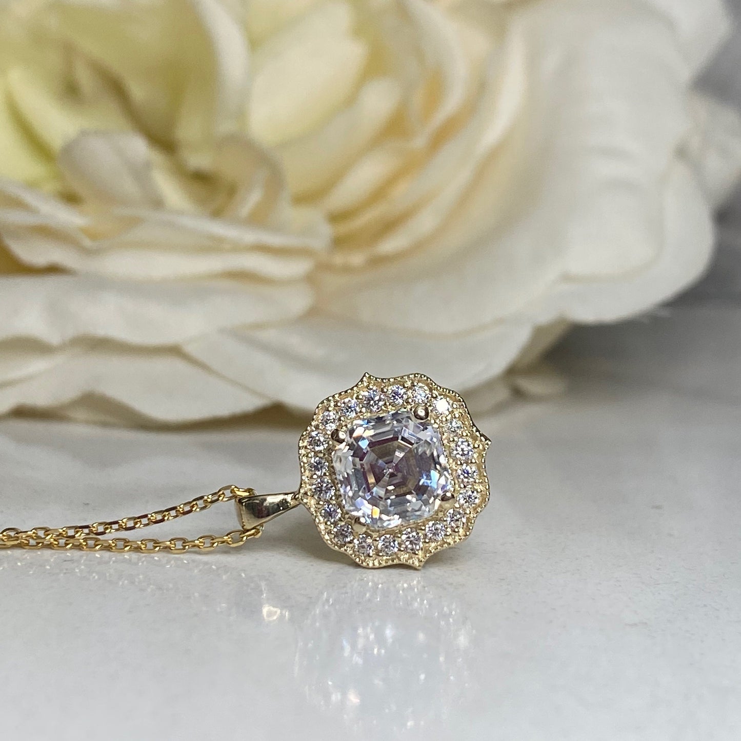 Moissanite Necklace Pendant 14k Solid Yellow Gold, Necklace For Women Vintage Style, #7181 Solitaire Diamond Necklace Pendant For Weddings