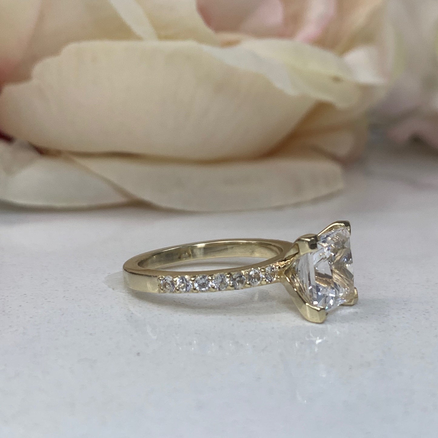 Princess Cut Moissanite Engagement Ring For Women 14K Yellow gold, Princess Cut Solitaire Engagement Ring, Single Stone Moissanite Ring 7190