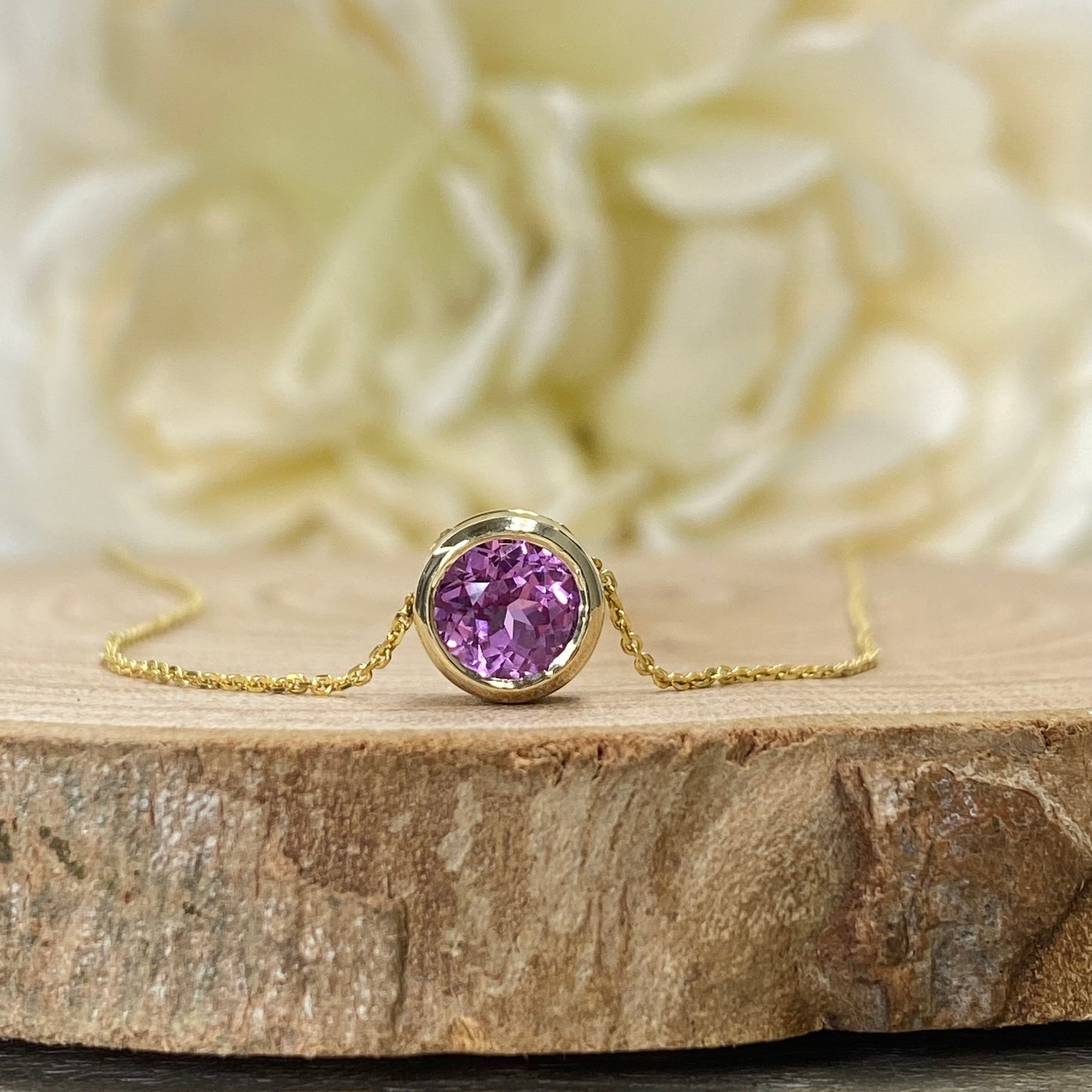 Sapphire Necklace / Pink Sapphire Bezel Pendant / 14k Yellow Gold / Pink Sapphire Necklace / Bezel Set Pendant # 6425