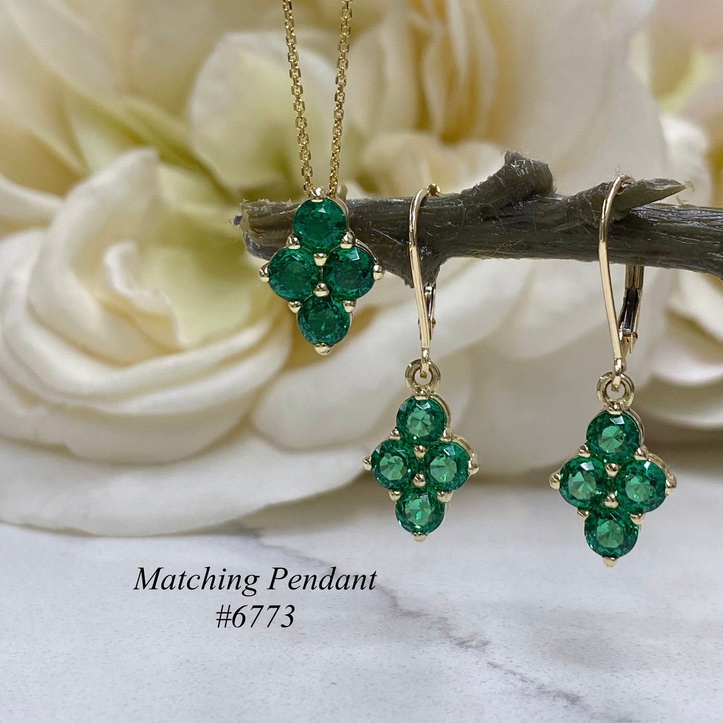 Emerald Dangle Earrings, Family Birthstone Earrings, 14k Yellow Gold, Emerald Earrings, May Birthstone, Leaver Back Earrings   #6873