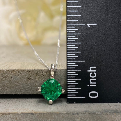 Cushion Cut Green Emerald Pendant Necklace, Emerald 14k Gold May Birthstone Pendant, Dainty Cushion Cut Ladies Necklace Bridal Gift    #6160