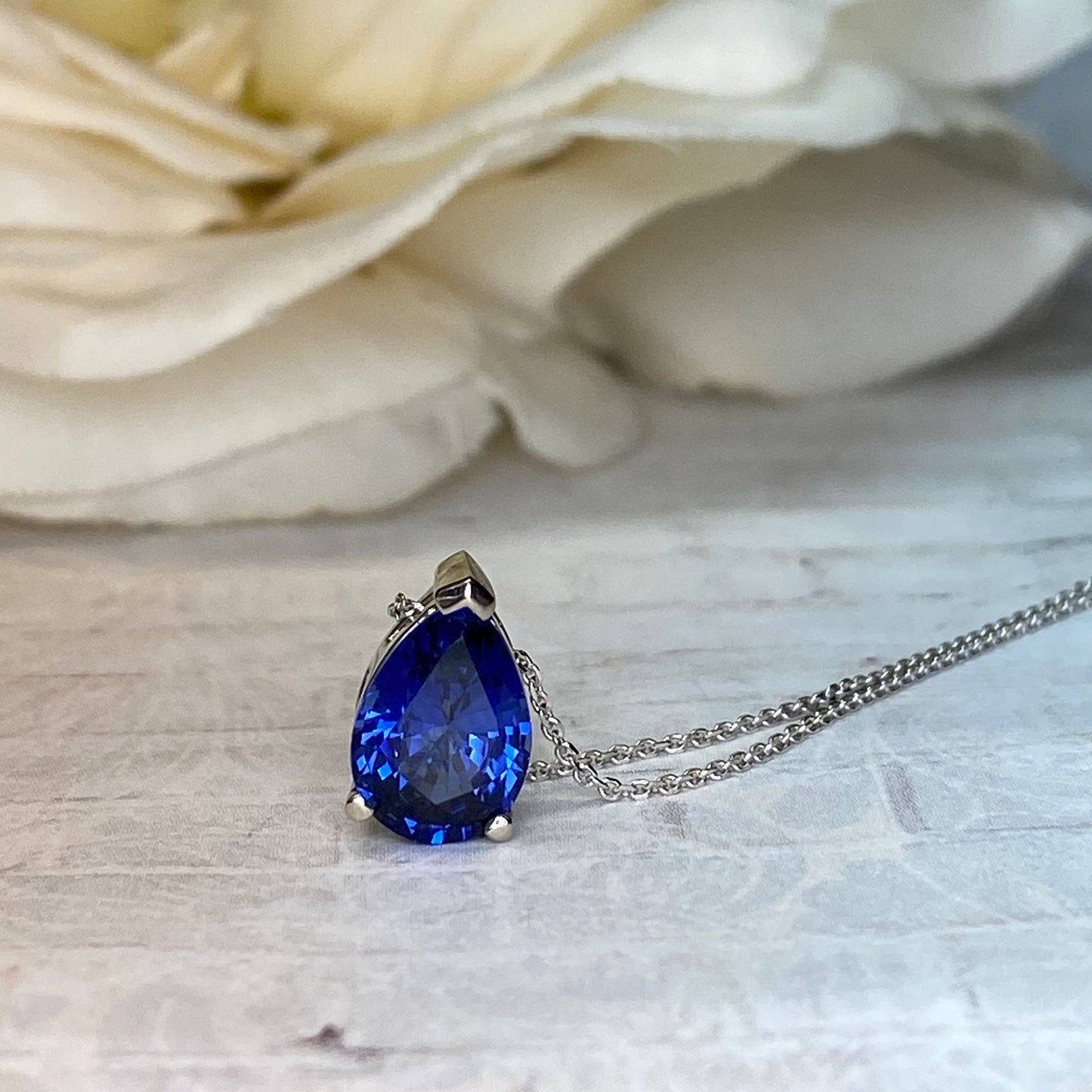 Pear Shape Blue Sapphire Pendant Necklace 14k Yellow Gold, Teardrop Sapphire Necklace, September Birthstone Necklace, Pear Necklace,  #6864