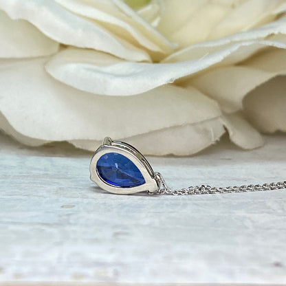 Pear Shape Blue Sapphire Pendant Necklace 14k Yellow Gold, Teardrop Sapphire Necklace, September Birthstone Necklace, Pear Necklace,  #6864