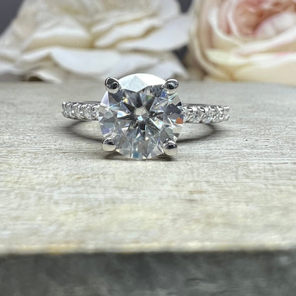 Round Cut Moissanite Solitaire Engagement Rings 14K White Gold Round Forever One Moissanite Bridal Ring Round Promise Anniversary Ring #7278