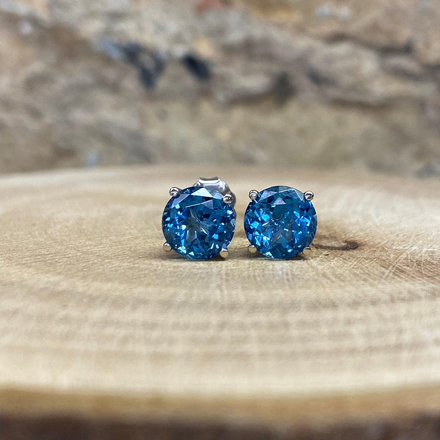 Round Cut London Blue Sapphire Stud Earrings 14K White Gold Unisex London Blue Sapphire earring Round Blue sapphire Earrings   #7284