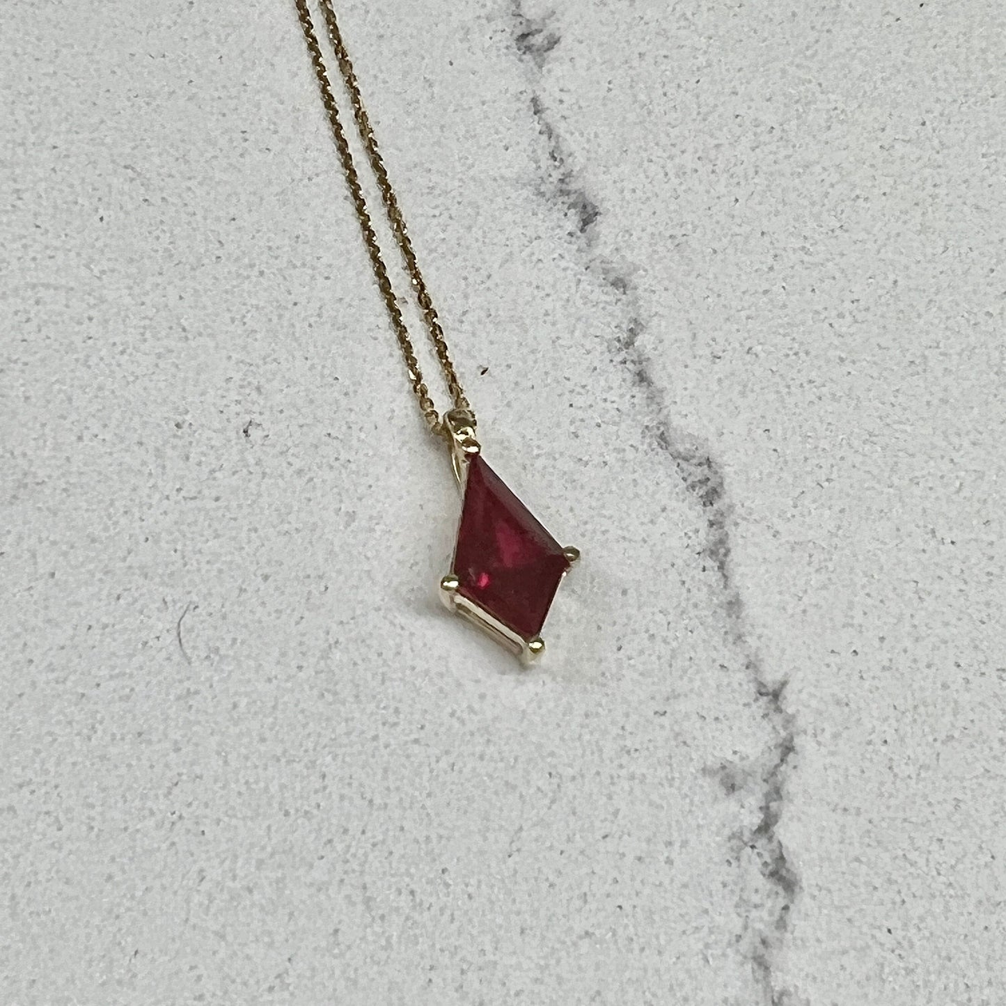 Ruby Kite Shape Pendant Necklace Solid 14K Yellow Gold, Ladies Ruby Necklace Unique Kite Shape Ruby Necklace Pendant Dainty Necklace #7286