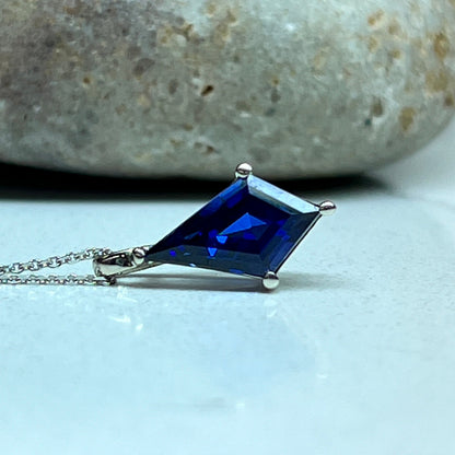 Blue Sapphire Pendant Necklace Solid 14K White Gold, Ladies Sapphire Necklace Unique Blue Sapphire Necklace Pendant Dainty Necklace