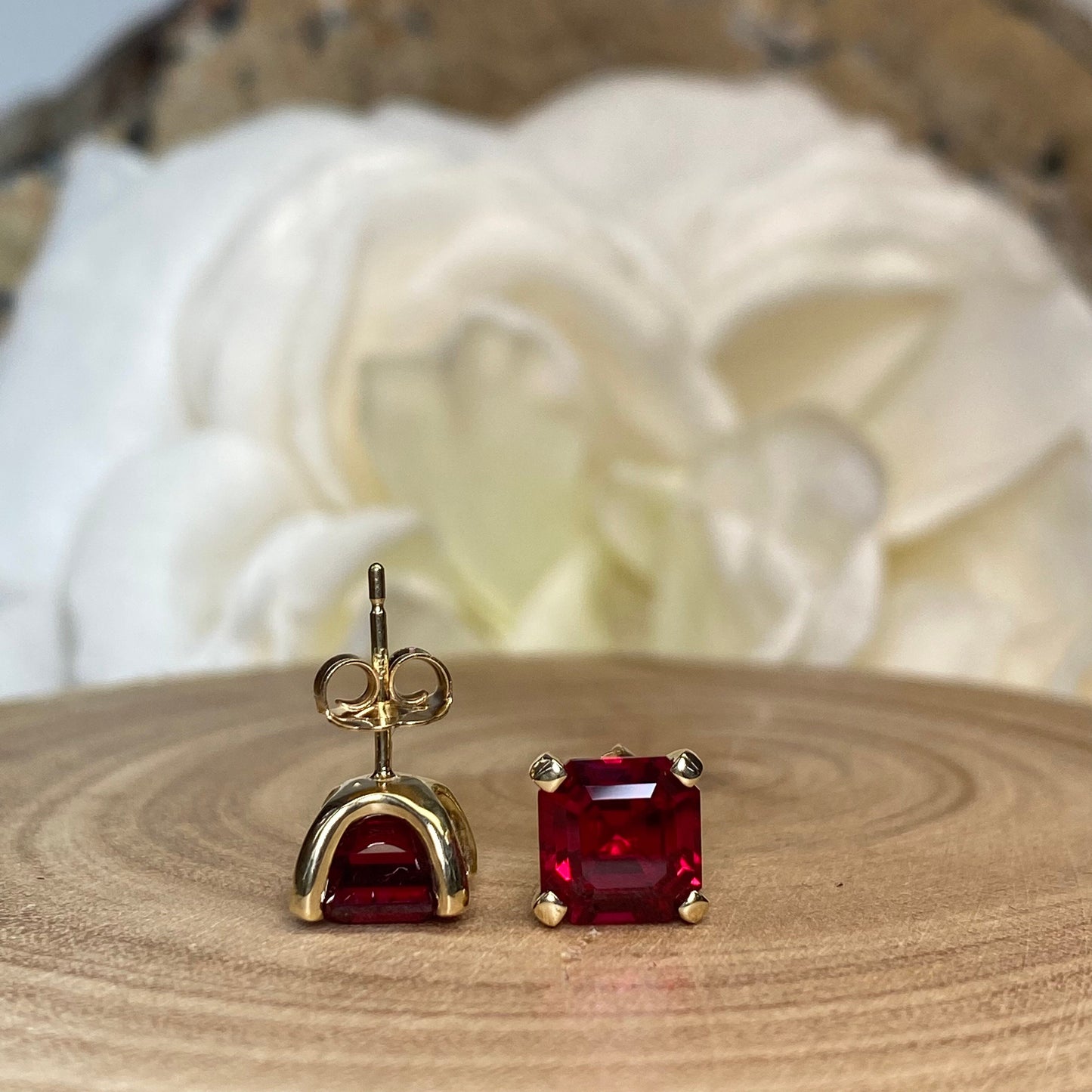 Asscher Cut Ruby Stud Earrings 14K White Gold, Stud Earrings Unisex Gold, Ruby Earrings Gold, Small Ruby Stud Earrings, Holiday Gift