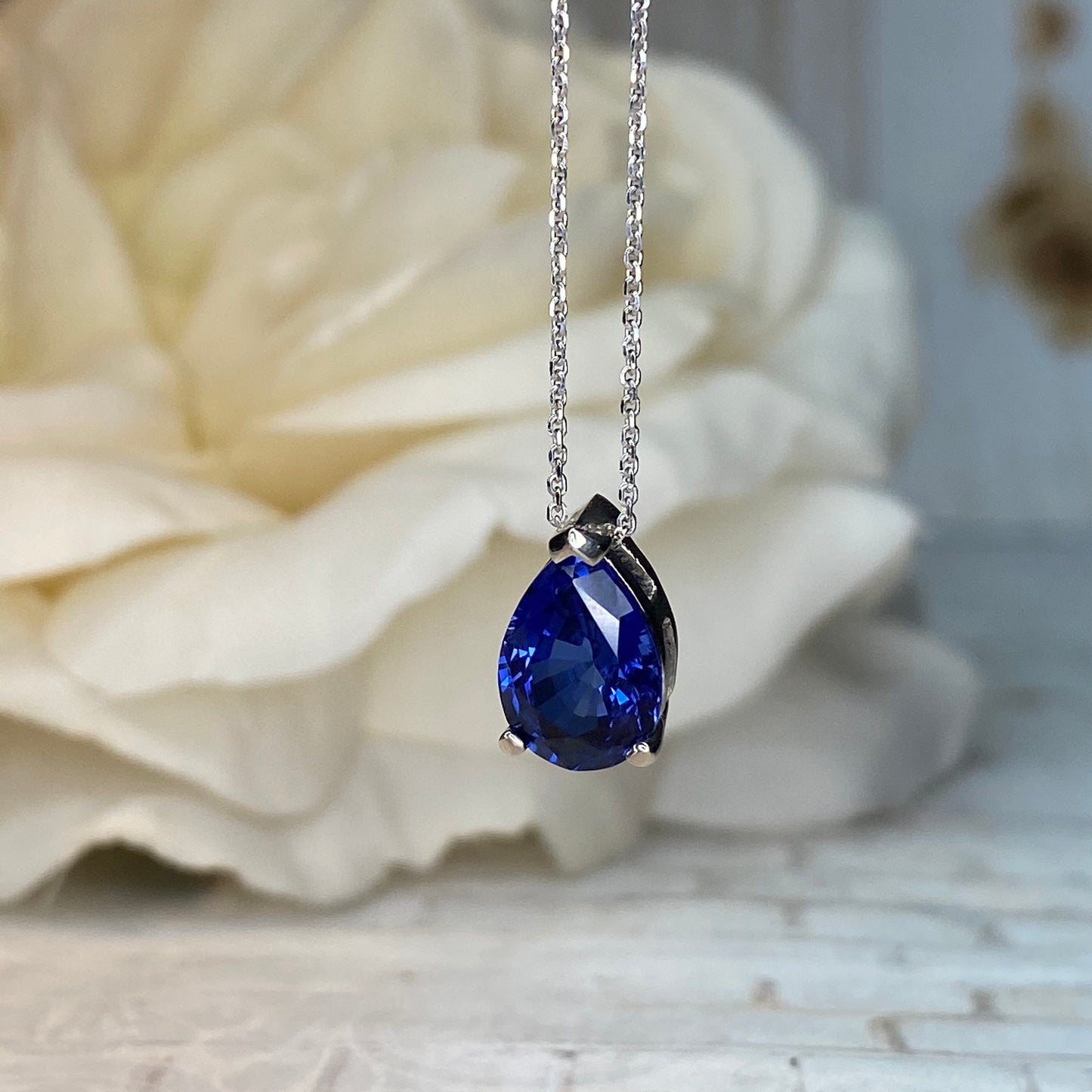 Pear Shape Blue Sapphire Pendant Necklace 14k Yellow Gold, Teardrop Sapphire Necklace, September Birthstone Necklace, Pear Necklace,  #6864