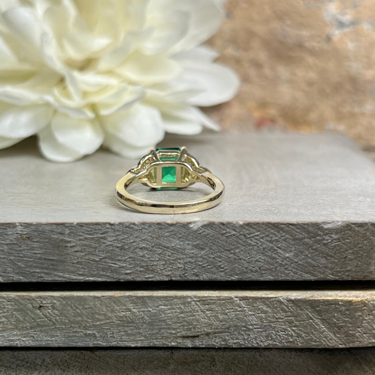 Asscher Cut Emerald Engagement Ring 14K Yellow Gold Green Emerald  Celtic Engagement Rings Moissanite Celtic Gold Wedding Promise Ring