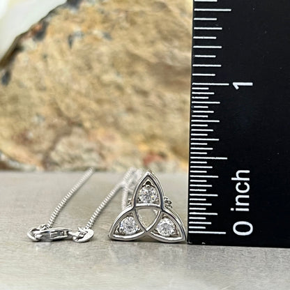 Celtic Necklace Three Stone Moissanite Pendant  14K White Gold  Celtic Trinity Pendant Necklace  Triangle Necklace  Layering Necklace