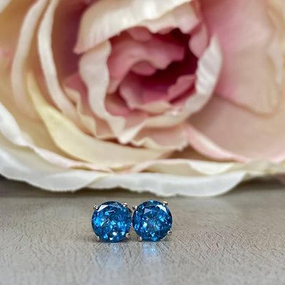 Round Cut London Blue Sapphire Stud Earrings 14K White Gold Unisex London Blue Sapphire earring Round Blue sapphire Earrings   #7284