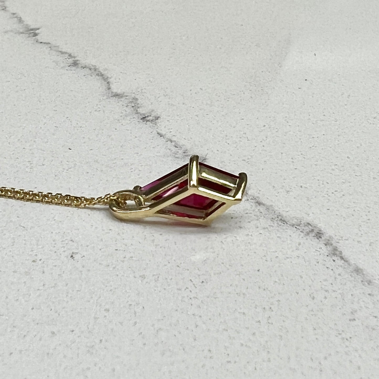 Ruby Kite Shape Pendant Necklace Solid 14K Yellow Gold, Ladies Ruby Necklace Unique Kite Shape Ruby Necklace Pendant Dainty Necklace #7286