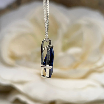 Blue Sapphire Pendant Necklace Solid 14K White Gold, Ladies Sapphire Necklace Unique Blue Sapphire Necklace Pendant Dainty Necklace