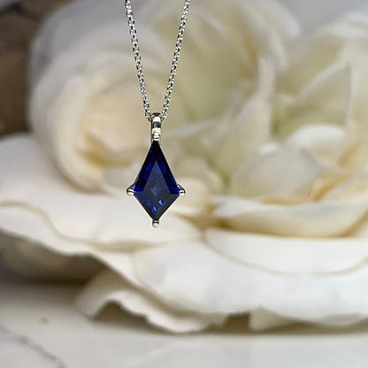 Blue Sapphire Pendant Necklace Solid 14K White Gold, Ladies Sapphire Necklace Unique Blue Sapphire Necklace Pendant Dainty Necklace