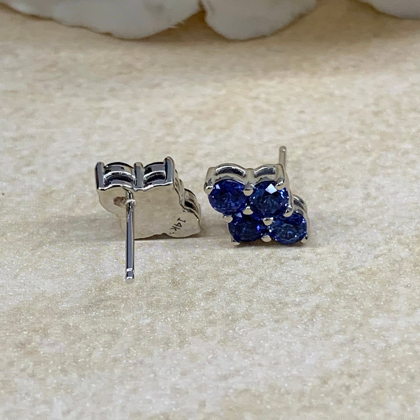 Blue Sapphire Earrings, Cluster Stud Earrings, Ladies Sapphire Earrings, 14k Gold Earrings, September Birthstone Studs, Holiday Gift, #7052