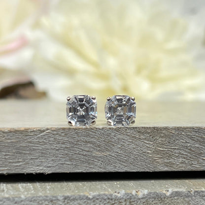 Asscher Cut Stud Earrings / Diamond Ladies Earrings / Everyday Earrings / Gift Ideas For Her / Anniversary Gift / 14k White Gold