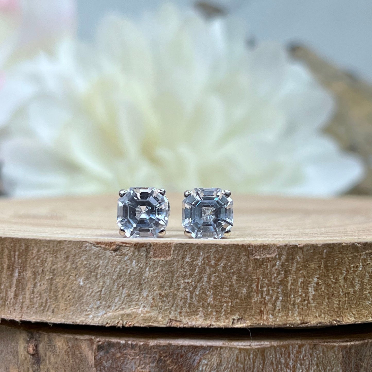 Asscher Cut Stud Earrings / Diamond Ladies Earrings / Everyday Earrings / Gift Ideas For Her / Anniversary Gift / 14k White Gold