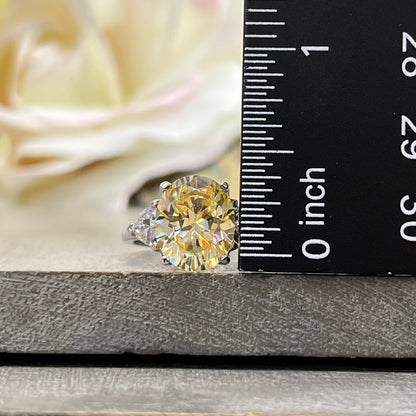 Yellow oval engagement ring with trillions, 14k white gold #5825