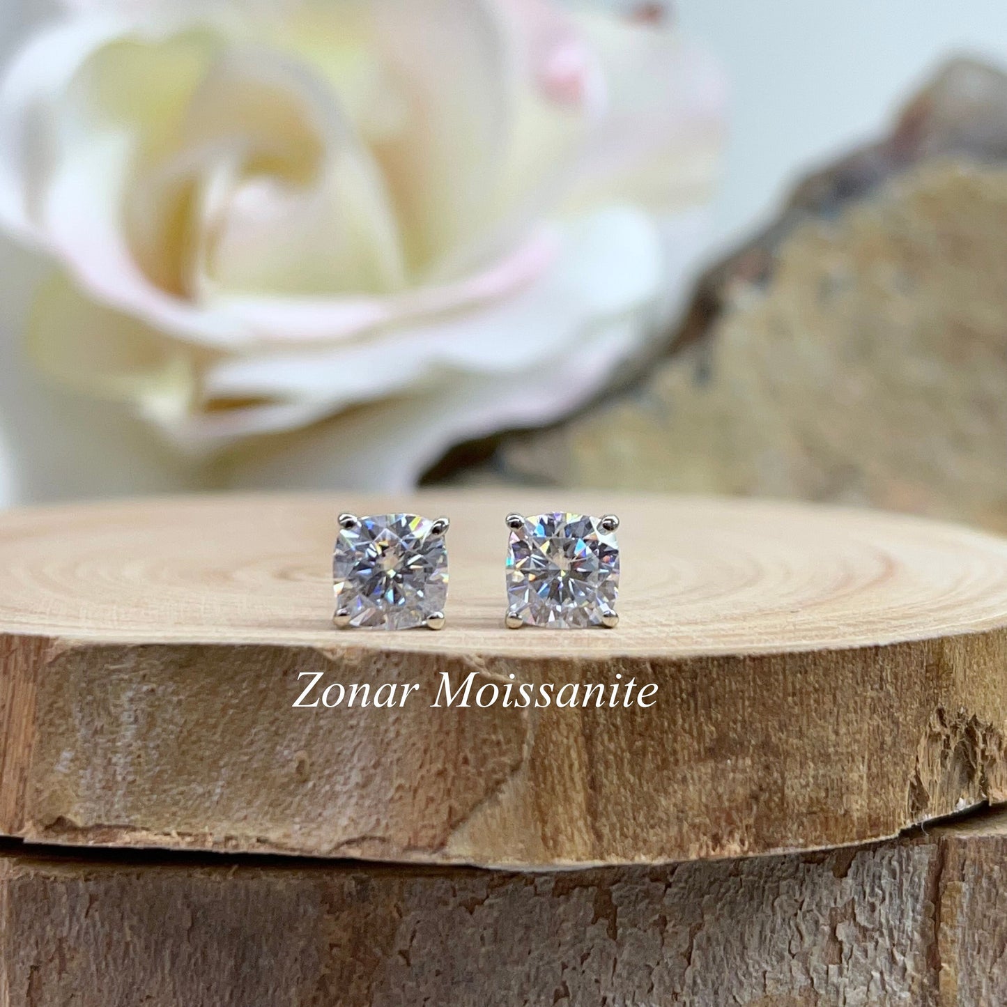 Moissanite Earrings , Cushion Cut Stud Earrings 14K White Gold , Simulated Diamond Stud Earrings , 350ctw Moissanite Earrings   #7153