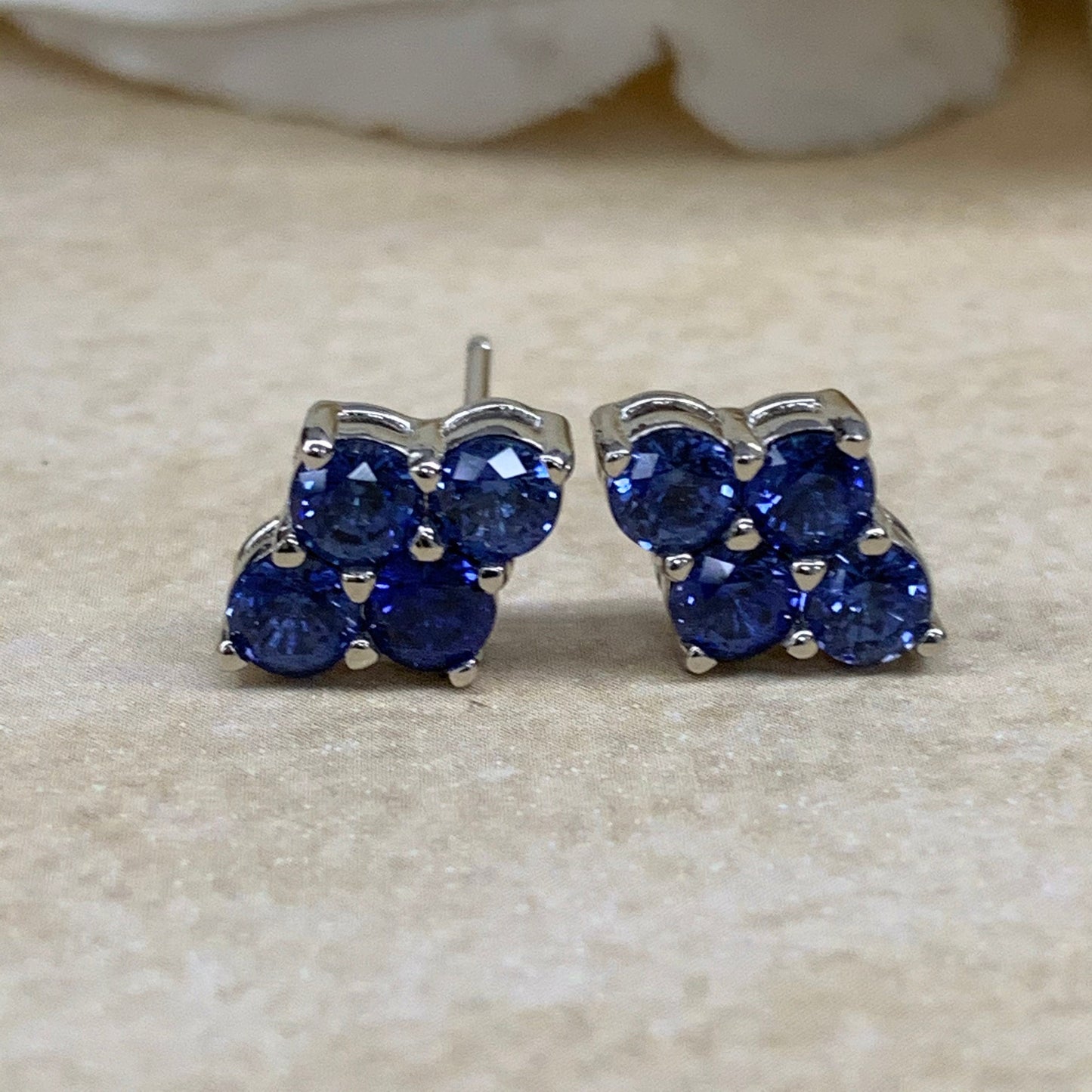 Blue Sapphire Earrings, Cluster Stud Earrings, Ladies Sapphire Earrings, 14k Gold Earrings, September Birthstone Studs, Holiday Gift, #7052