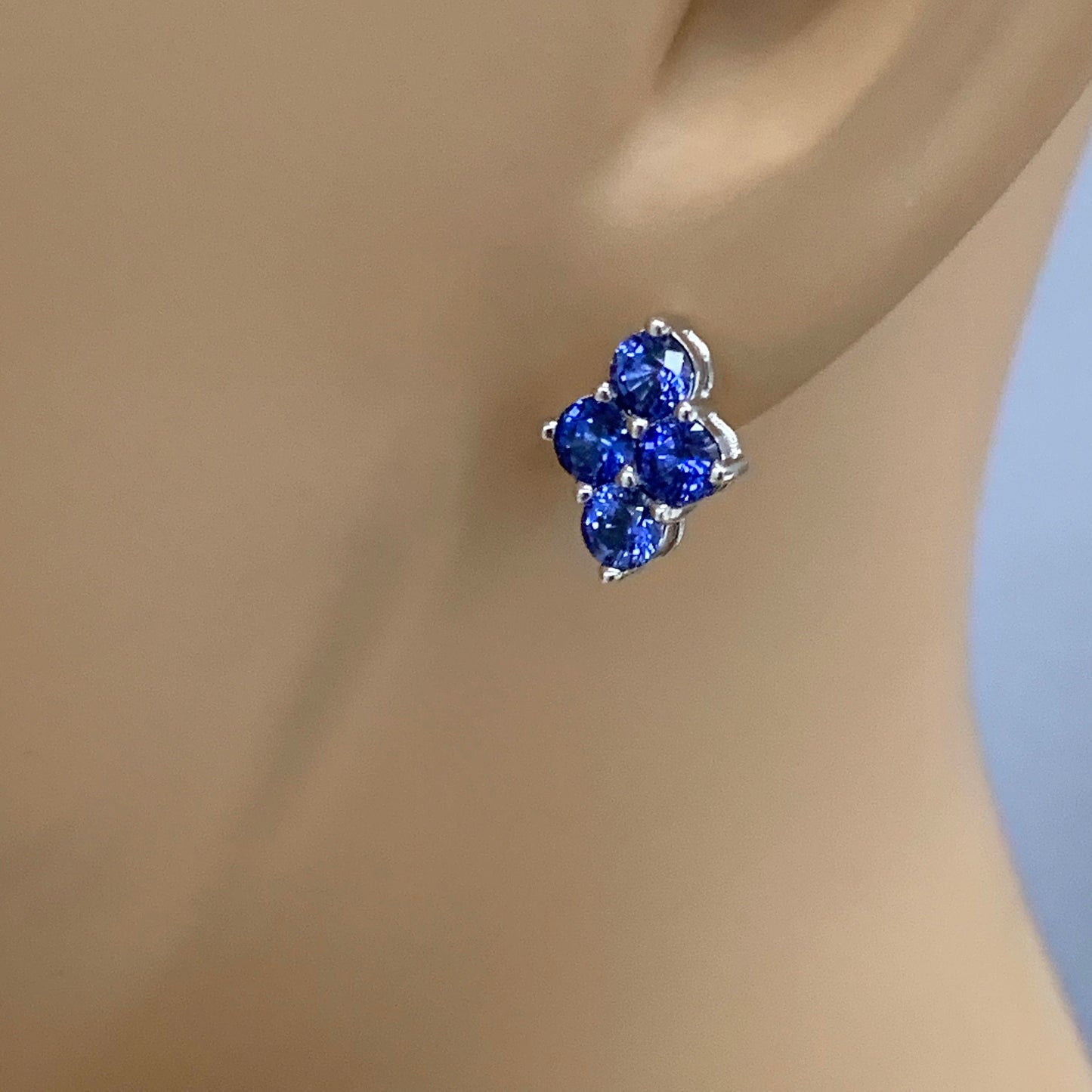 Blue Sapphire Earrings, Cluster Stud Earrings, Ladies Sapphire Earrings, 14k Gold Earrings, September Birthstone Studs, Holiday Gift, #7052