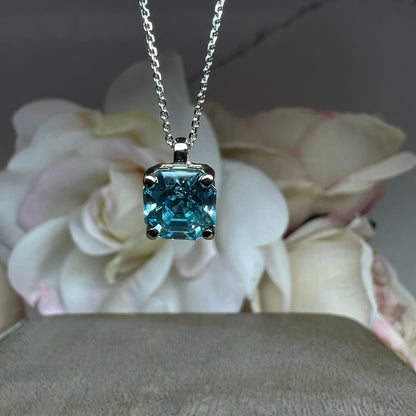 Asscher Cut Aquamarine Pendant Necklace White Gold Light Blue Aquamarine Necklace Ladies Layering Dainty Necklace Pendant Gift For Her