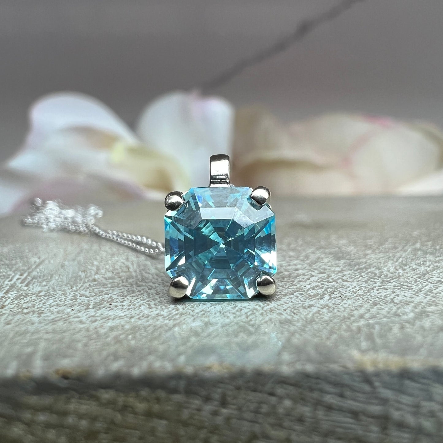 Asscher Cut Aquamarine Pendant Necklace White Gold Light Blue Aquamarine Necklace Ladies Layering Dainty Necklace Pendant Gift For Her