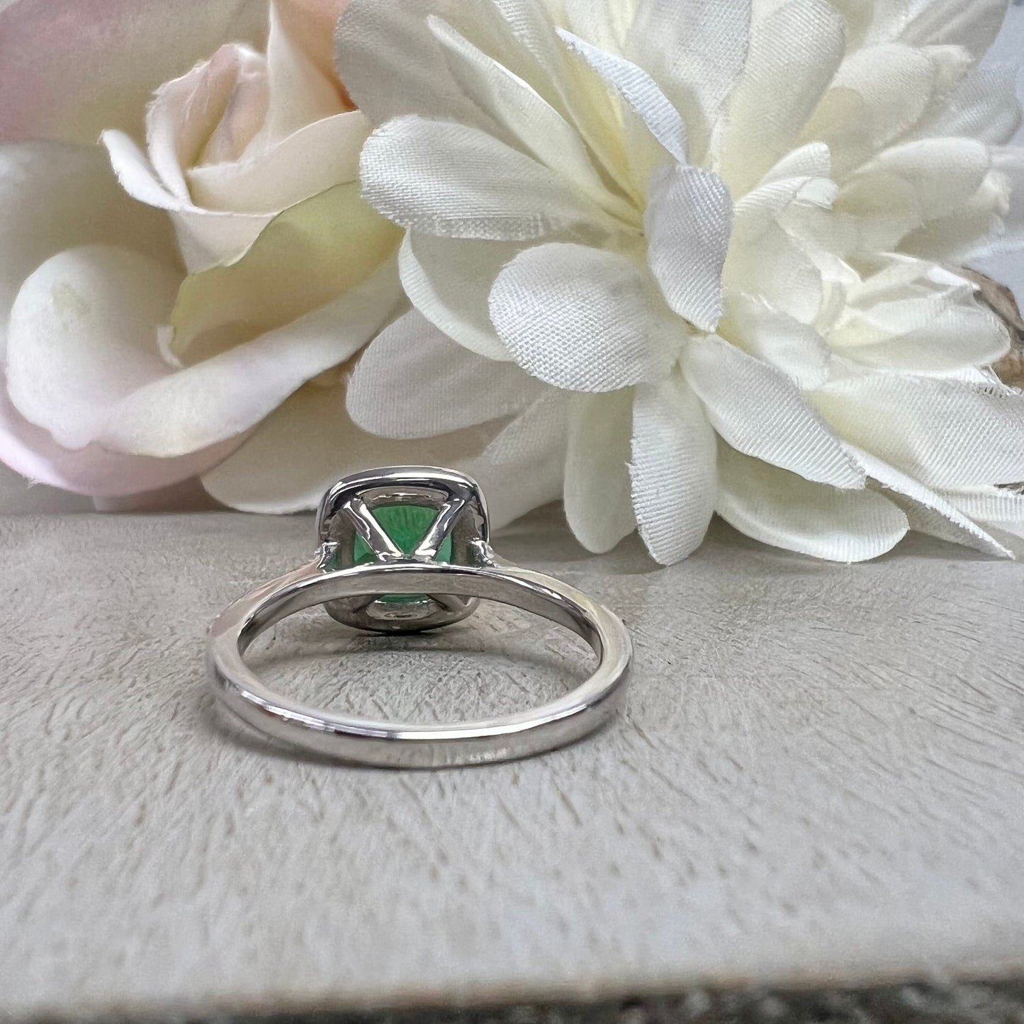 Emerald Green Ring Cushion Cut Emerald with Moissanite Halo Engagement Ring White Gold Simple Emerald Wedding Promise Anniversary Ring #6190