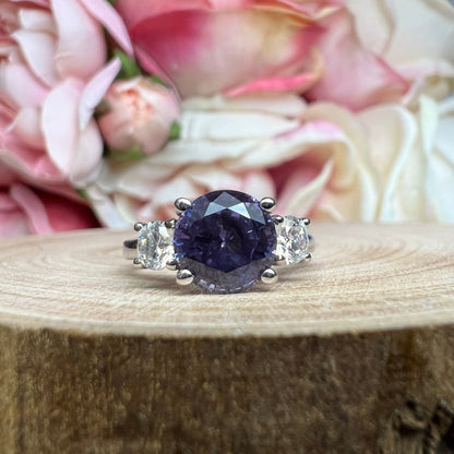 Alexandrite Engagement Ring White Gold Vintage Unique Alexandrite Engagement Ring Moissanite Accent Ring Bridal Wedding Ring For Women