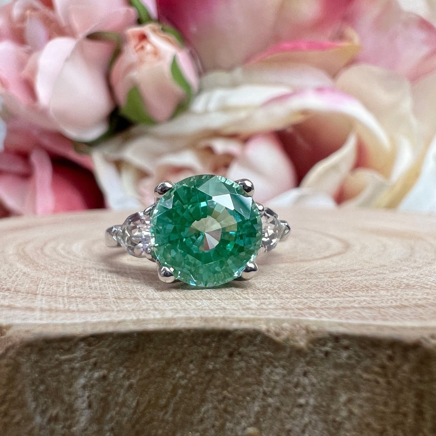 Paraiba Tourmaline Engagement Ring White Gold Green Paraiba Tourmaline And Moissanite Wedding Ring Unique Vintage Promise Anniversary  #6446