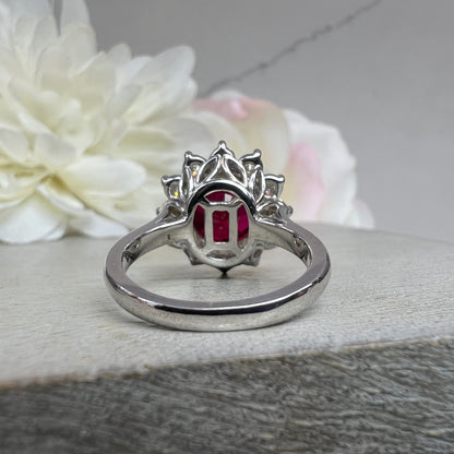 Ruby Halo Engagement Ring White Gold Round Ruby Moissanite Halo Engagement Rings Vintage Ruby Promise Anniversary Wedding Ladies Ring  #7348