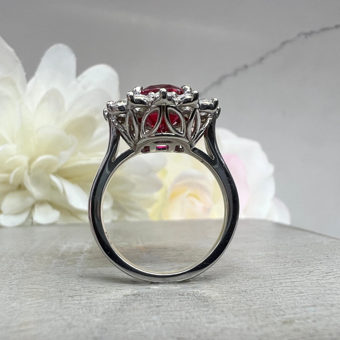 Ruby Halo Engagement Ring White Gold Round Ruby Moissanite Halo Engagement Rings Vintage Ruby Promise Anniversary Wedding Ladies Ring  #7348