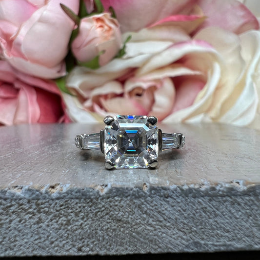 Moissanite Engagement Ring White Gold Three Stone Asscher Moissanite Engagement Rings Unique Vintage Wedding Anniversary Promise Ring #7164