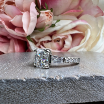 Moissanite Engagement Ring White Gold Three Stone Asscher Moissanite Engagement Rings Unique Vintage Wedding Anniversary Promise Ring #7164