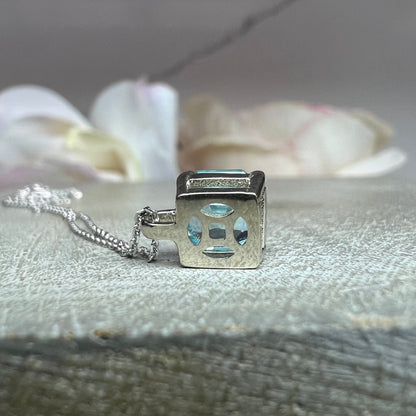 Asscher Cut Aquamarine Pendant Necklace White Gold Light Blue Aquamarine Necklace Ladies Layering Dainty Necklace Pendant Gift For Her