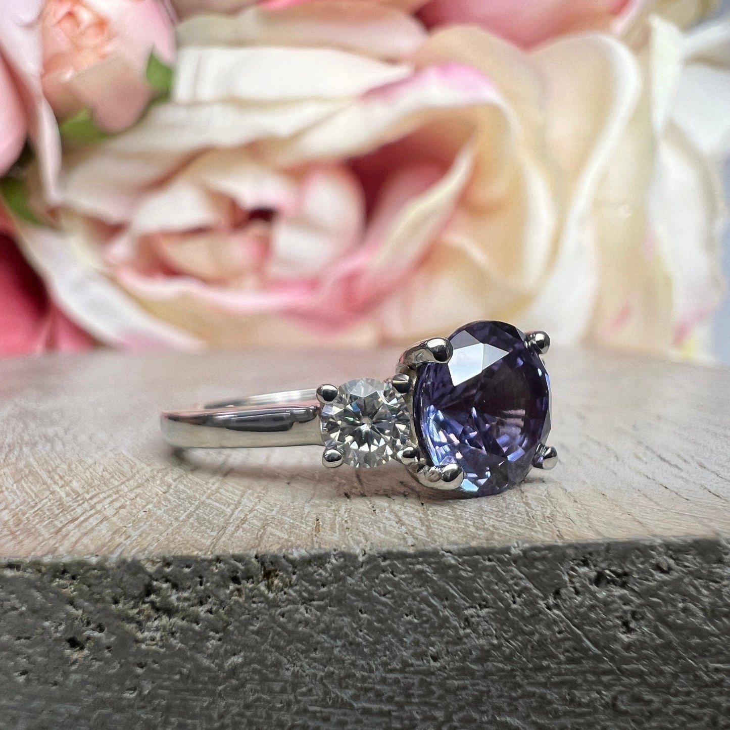 Alexandrite Engagement Ring White Gold Vintage Unique Alexandrite Engagement Ring Moissanite Accent Ring Bridal Wedding Ring For Women