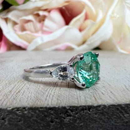 Paraiba Tourmaline Engagement Ring White Gold Green Paraiba Tourmaline And Moissanite Wedding Ring Unique Vintage Promise Anniversary  #6446