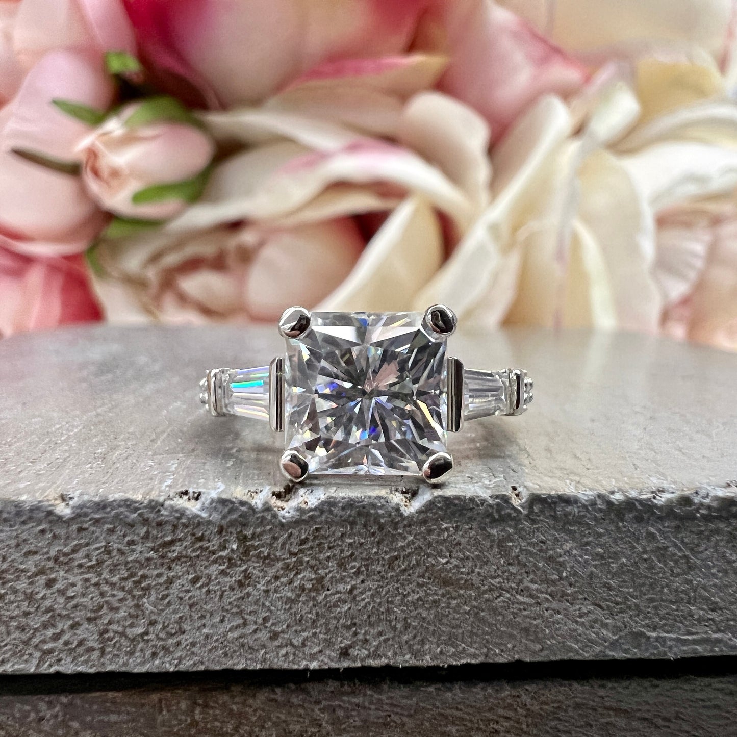 Radiant Cut Moissanite Engagement Ring White Gold Moissanite Engagement Ring For Women Unique Vintage Promise Wedding Anniversary Ring #7376