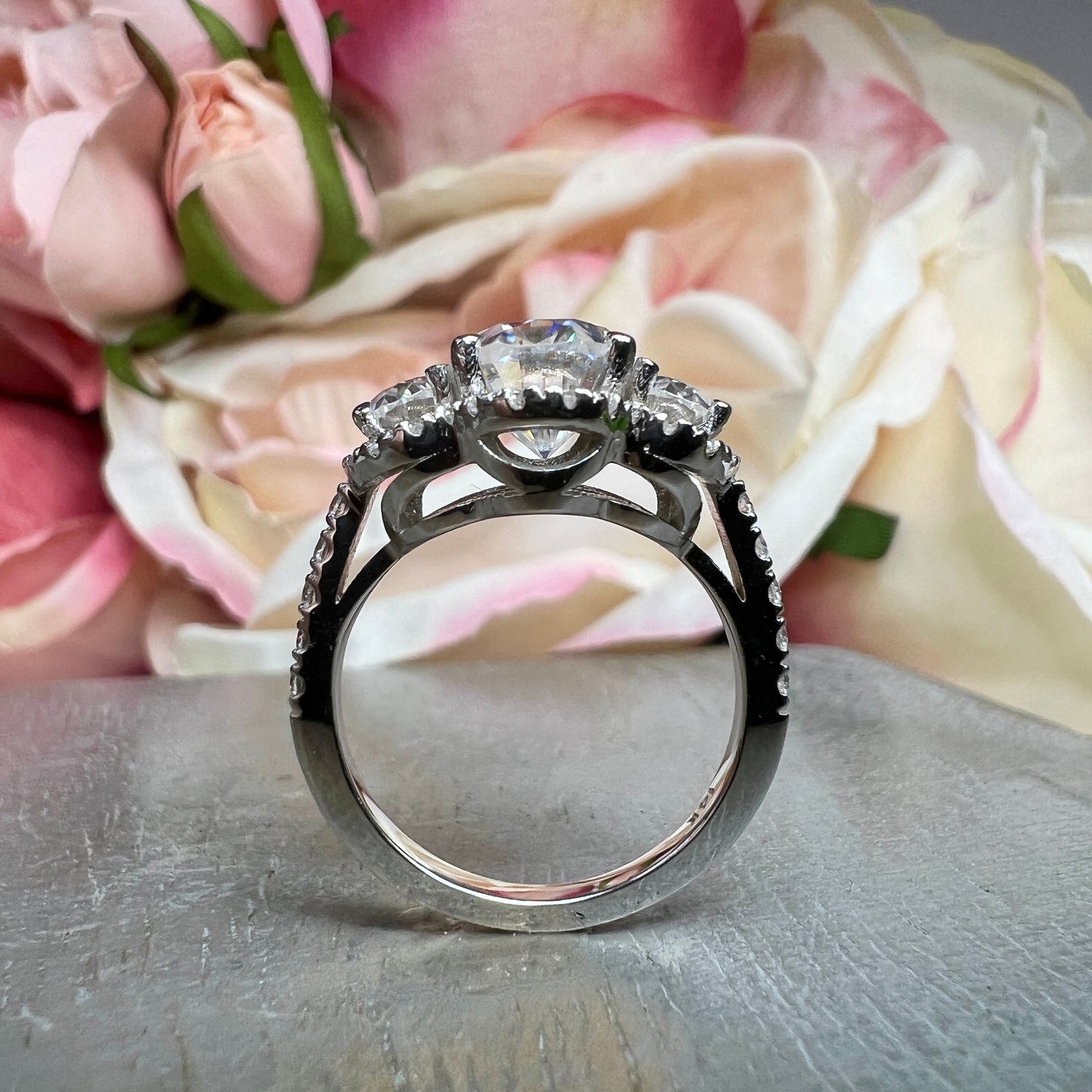 Oval Moissanite Engagement Ring White Gold Three Stone Oval Halo Moissanite Engagement Unique Vintage Wedding Promise Anniversary Ring #7372