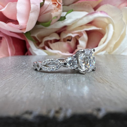 Cushion Cut Moissanite Engagement Ring White Gold  Infinity Design Moissanite Wedding Band   Unique Promise Anniversary Wedding Ring   #7373