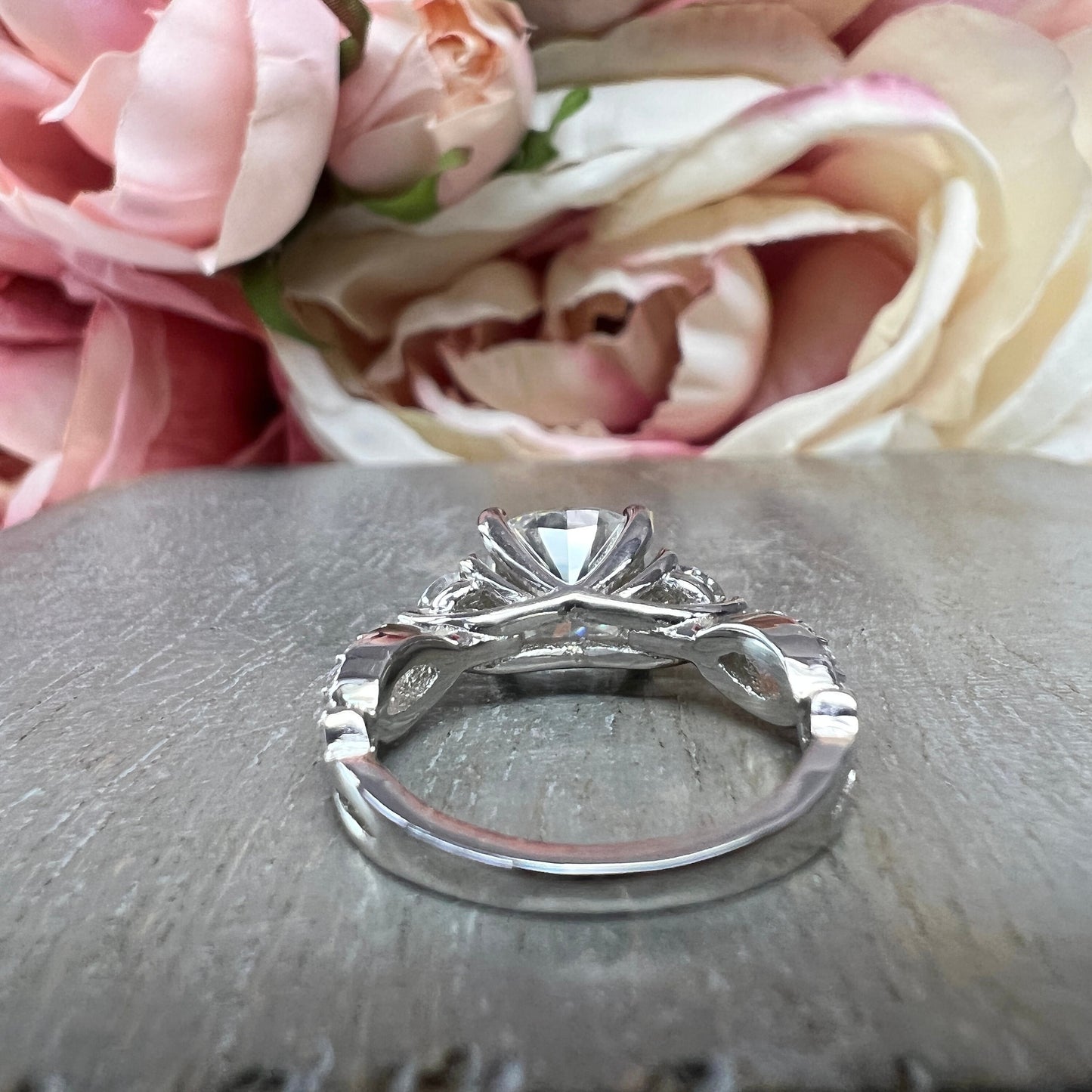 Cushion Cut Moissanite Engagement Ring White Gold  Infinity Design Moissanite Wedding Band   Unique Promise Anniversary Wedding Ring   #7373