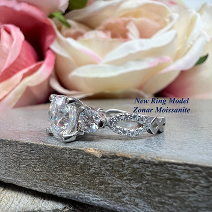 Cushion Cut Moissanite Engagement Ring White Gold  Infinity Design Moissanite Wedding Band   Unique Promise Anniversary Wedding Ring   #7373