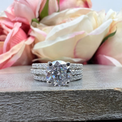 Round Moissanite  Engagement Ring Set 14K White Gold Ladies Round Moissanite Bridal Set  Classic Round Moissanite Engagement Ring Set  #7280