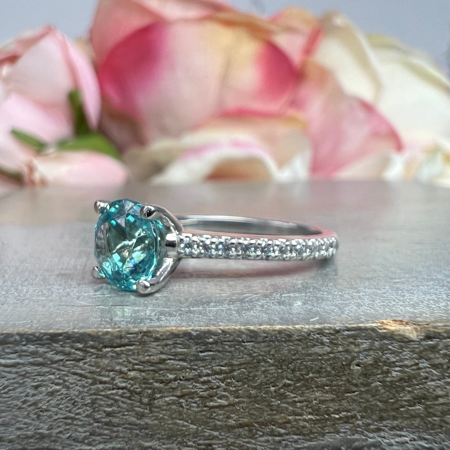 Round Neon Blue Paraiba Tourmaline Engagement Ring White Gold , Round Solitaire Paraiba Tourmaline Wedding Promise Ring Gift For Her  #6203