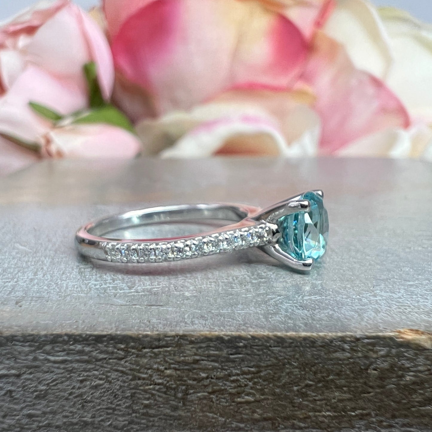 Round Neon Blue Paraiba Tourmaline Engagement Ring White Gold , Round Solitaire Paraiba Tourmaline Wedding Promise Ring Gift For Her  #6203